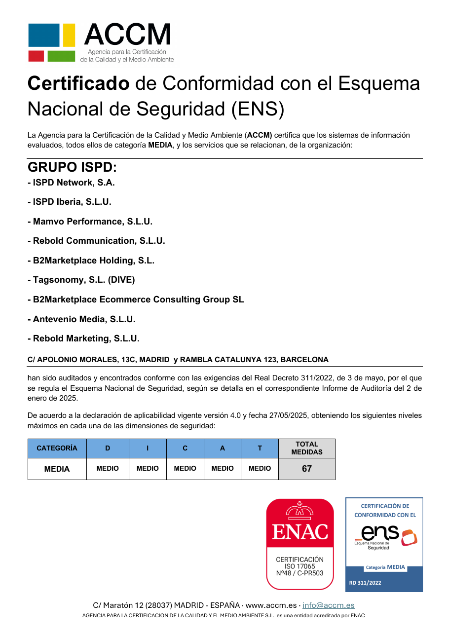 ENS conformity certificate – Medium category – ISPD Group